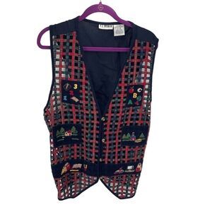 VJ Woman Womens Vintage Teachers Vest Plaid Corduroy Button Cotton Multicolor 3X